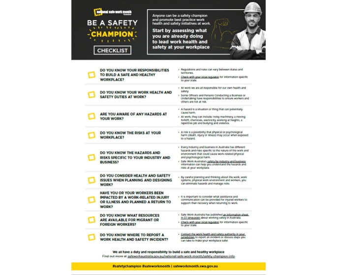 Be a Safety Champion Checklist